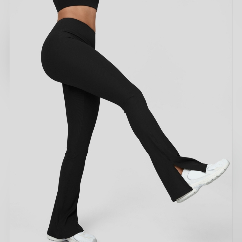 Ribbed High Waisted Split Flared Yoga leggings
